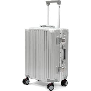 24 Inch Luggage With Spinner Wheels, Aluminum Frame Zipperless Suitcase, PC Lightweight Hard Shell with TSA Lock, Checked Medium Suitcase 24-Inch (Silver)