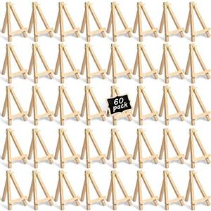 Mimorou 60 Pack 5 Inch Mini Easel Wood Display Artist Small Wooden Easel Stand Art Craft Painting Triangle Stand Canvas Holder for Card Artist Photos Tabletop Phone Wedding