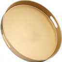 Round Gold Decorative Serving Tray with Handles, 13 Versatile Ottoman Tray for Coffee Table, Entertaining, Outdoor Patio, Living Room