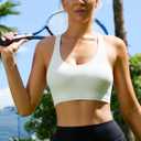 RUNNING GIRL Sports Bras for Women,Seamless Strappy Sports Bra High Support Crisscross Back with Removable Pads (Beige, M)
