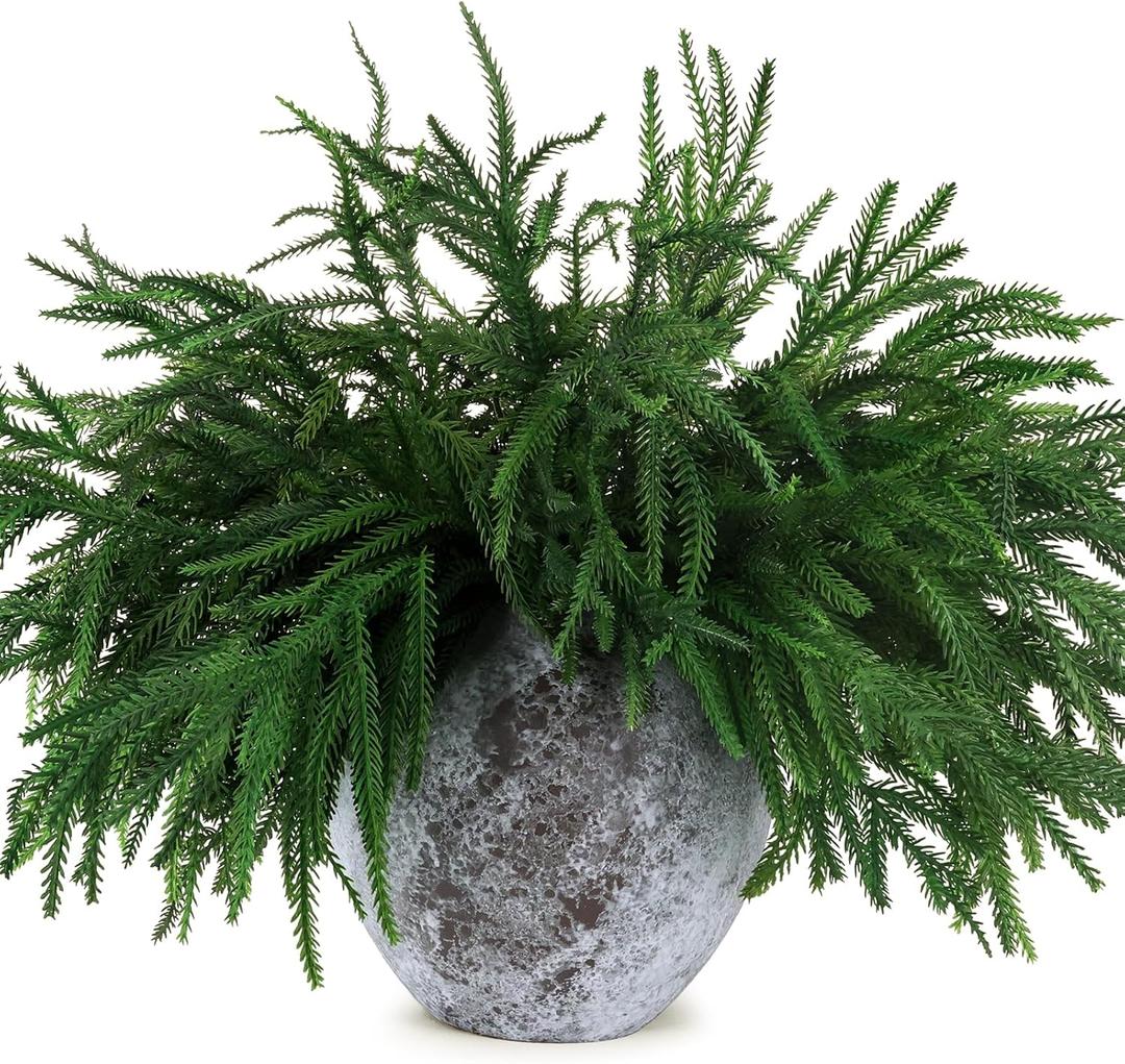 16 Pcs Christmas Norfolk Pine Branches Picks,18" Extra Length Artificial Xmas Branches Plants Pine Stems Needles, Fake Greenery Norfolk Pine Stems Sprigs for DIY Craft Garland Home Garden Decor