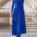 PRETTYGARDEN Women's 2025 Fashion Trendy Fall Long Sleeve Dresses Ruched Flowy Elegant Modest Boho Casual Beach Maxi Dress (Blue, XL)