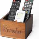 Acacia Wood Remote Control Holder Caddy, TV Organizer for Table, Vintage Farmhouse Desk Caddy (Brown for 3+ Controls)