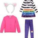 DAISYDUDS Cuties Toy House Rainbow Tutu Dress leggings Coat Costume with Cat Headband Halloween Christmas Outfits For 3-12T (110cm/3-4T)