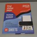 JOYEZA Premium Printable Vinyl Sticker Paper for Inkjet Printer - 80 Sheets Glossy White Waterproof, Dries Quickly Vivid Colors, Holds Ink well - Inkjet & Laser Printer