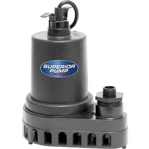 Superior Pump 91570 3300GPH Thermoplastic Submersible Utility Pump with 10-Foot Cord, 1/2 HP