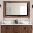YOSHOOT Rustic Wooden Framed Wall Mirror, 30"x20", Natural Wood and Iron Bathroom Vanity Mirror for Farmhouse Decor, Vertical or Horizontal Hanging