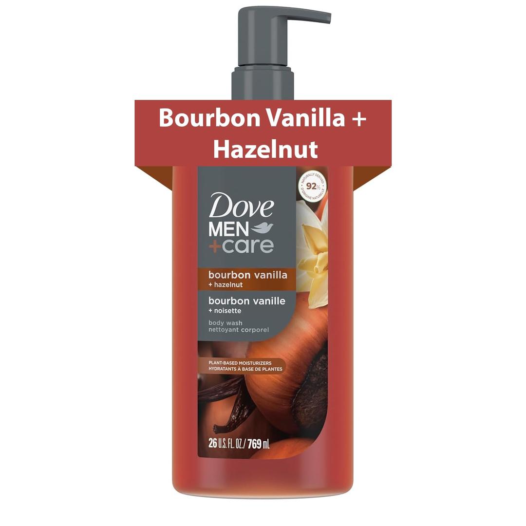 DOVE MEN Moisturizing Body Wash | #1 Dermatologist Body Wash for Men, Sulfate Free, Paraben Free, & Dye Free | Bourbon Vanilla + Hazelnut, 26oz