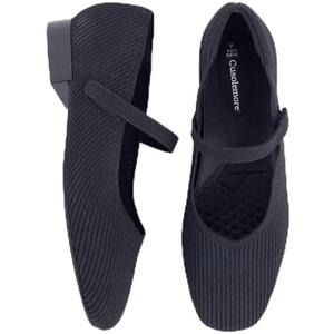 Cusolemore Women's Mary Jane Flats with Arch Support, Square Toe Ballet Flats, Comfortable Knit Dress Shoe, Size 8,5