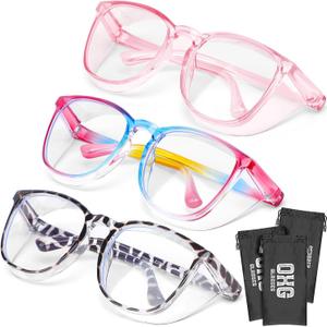 OXG 3 Pack Stylish Safety Glasses, ANSI Z87+ Anti Fog Safety Goggles Blue Light Blocking Protective Eyewear for Nurses (Leopard+rainbow+pink)