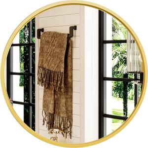 Gold Round Mirror, 24 inch Circle Wall Mirror for Bathroom Vanity, Entryway Living Room with Metal Frame for Home Decor