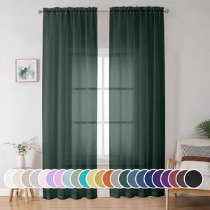 OWENIE Green Sheer Curtain 96 Inches Long 2 Panels Set for Christmas Decoration, Light Filtering Clear Sheer Curtain 95 for Bedroom/Living Room, 2Pcs, Each 42" W x 96" L
