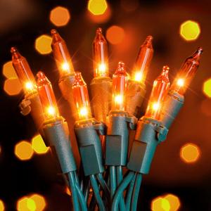 Hopolon Mini Orange Halloween Lights, 2PACk 50 Incandescent Christmas String Lights, 13FT 120V UL Certified Xmas Tree Lights for Christmas, Patio, Holiday, Party, Home, Indoor Outdoor Decor, Orange (Orange, Green Wire)