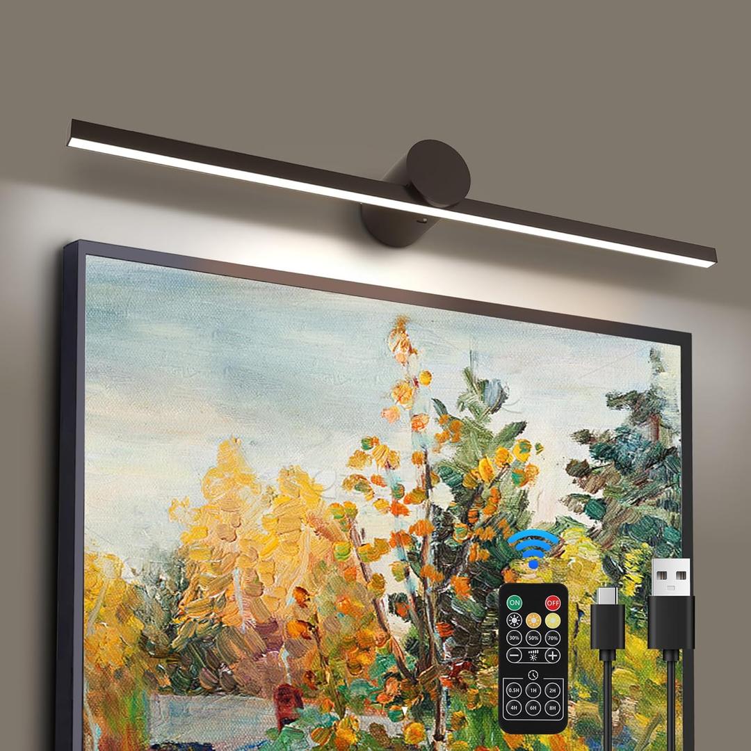 ZitoStory Battery Operated Picture Light for Wall with Remote,Minimalism Wireless Dimmable Art Lights for Paintings Rechargeable Gallery Light Artwork Lighting for Canvas, Portrait (Black,23'' Inch)
