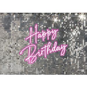 7x5 FT Happy Birthday Backdrop Girls Women Party Pink and Silver Birthday Decorations Pink Happy Banner Shining Shimmer Wall Background Photo Studio Props (Not Real Glitter)