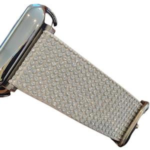 DSAAplus Bling Leather Band For Apple Watch Band 41/40/38/44/45/46/49/42mm for iWatch Series 10 9 8 7 6 5 4 3 Ultra SE (silver+silver buckle)