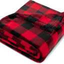 PAVILIA Black and Red Buffalo Plaid Fleece Throw Blanket for Couch, Soft Checkered Flannel Blanket for Sofa, Plaid Christmas Couch Throw Bed, Warm Cozy Decorative Blanket Fall Decor Gift, 60x80