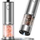 Bonsenkitchen Electric Salt and Pepper Grinder Set, USB-C Rechargeable Stainless Steel Adjustable Coarseness Pepper Mill with LED Light, 95ml Large Capacity, Clean Brush for Kitchen, BBQ & Camping