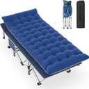 Slendor Folding Camping Cot, Sleeping Cot for Adults with Carry Bag, Mattress, 1200D Layer Oxford Portable Camp Cot Bed for Guest Travel Office Beach (Blue)