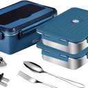 Electric Lunch Box, heated lunchbox for adults men 12V/24V/110V portable Food Warmer 80W self heating lunch boxes for Car Truck Work, heatable lunchbox with 2 Stainless Steel Containers 60-oz