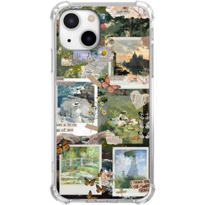 Vintage Art Collage Case for iPhone 15 Plus/14 Plus, Impressionism Style & Butterfly Pattern Case for Boys Girls,Trendy Cool Soft TPU Bumper Case for iPhone 15 Plus/14 Plus