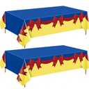 2 Pcs Princess Snow Themed Party Tablecloth 54x108 Inch Blue and Yellow Red Bow Plastic Table Cover Disposable Snow Princess Table Cloth for Birthday Party Supplies