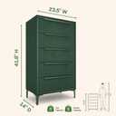 tinge Naima 5-Drawer Premium Fabric Dresser for Bedroom, Waterproof, Green, 14"D x 23.5"W x 41.8"H