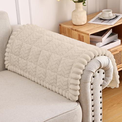 Smiry Non Slip Couch Armrest Covers for Dogs, Fuzzy Pet Couch Arm Covers for Sofa Pet Friendly, Soft Sofa Slipcovers Recliner Chair Arm Protector Washable (Apricot, 27.6" x 27.6")