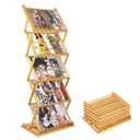 Choowin Large Foldable Magazine Rack Floor Stand Brochure Display Stand Literature Display Rack Holder Bamboo Wood Magazine Rack for Home Office Retail Display Exhibitions Portable 5 Pockets