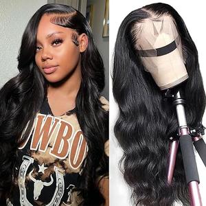 13x4 Body Wave Lace Front Wigs Human Hair Pre Plucked HD Transparent Lace Frontal Wig with Baby Hair 180% Density 9A Glueless Brazilian Virgin Human Hair Lace Front Wigs for Women Natural Black 22Inch