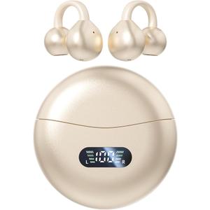 MAcnas Open Ear Clip Headphones Wireless Earbuds Bluetooth 5.4 Sports Earphones Wireless Charging Case & LED Power Display Waterproof Fitness Headphones for Running (Yellow)