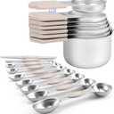 Koujip Magnetic Measuring Cups and Spoons Set-Heavy Duty 304 Stainless SteelDouble Measurement MarkingsSet of 16 with Leveler for Measure Dry and Liquid Ingredients (Khaki)