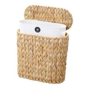 Coeusy Wicker Bathroom Trash Can with Lid,Narrow Rattan Waste Basket with Removable Liner Bucket,Slim Woven Water Hyacinth Garbage Can for Bedroom,Office,Small Spaces,3 Gallon
