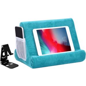 2pcs Multi-Angle Tablet Holder Cushion Stand with Net Pocket & Black Color Phone Stands Upgraded Tablet Pad Support for Phone,Pad,Books (Lakeblue)