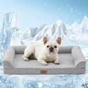 Cooling Dog Bed, Orthopedic Foam Dog Bed with Sides, Removable Cover & Waterproof Lining and Nonskid Bottom, Comfortable Pet Beds for Medium Dogs, Grey (36" L x 27" W x 6.5" Th)