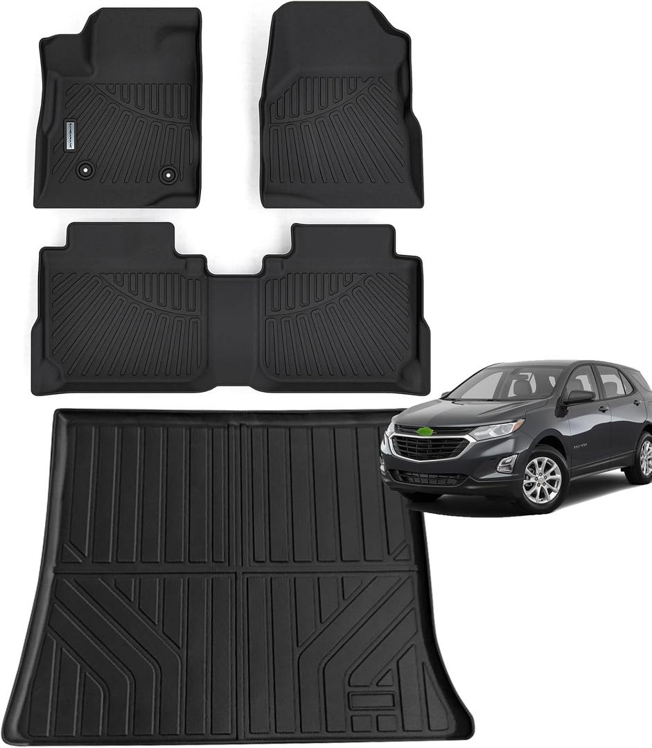 Floor Mats & Trunk Mat for 2012-2017 Chevy Equinox/GMC Terrain,TPE All Weather Protection 2 Rows Car Floor Liners with Cargo Liners for Chevrolet Equinox Accessories