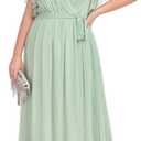 Ever-Pretty Plus Women's Chiffon Short Sleeves A-Line V-Neck Empire Waist Floor Length Plus Size Formal Bridesmaid Dress (26, Mint Green)