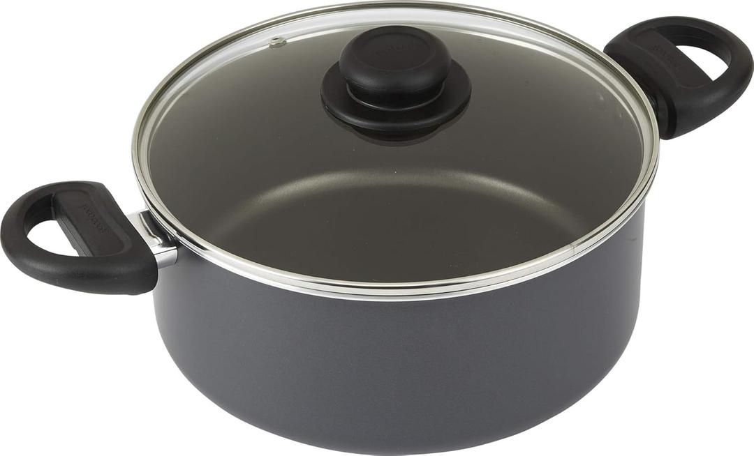 GoodCook Everyday Nonstick Dutch Oven with Lid, 4.7 Quart, Black, Aluminum Base for Even Heating, Tempered Glass Lid, Ergonomic Flame Guard Handles, Easy to Clean, Ideal for Soups and Stews