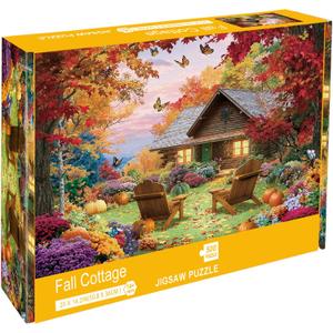 Sutinban Fall Cottage 500 Pieces Puzzle for Adults, Thanksgiving Colorful Autumn Nature Jisgaw with Plant Pumpkin, Challenging Puzzle for Home Decor & Gift