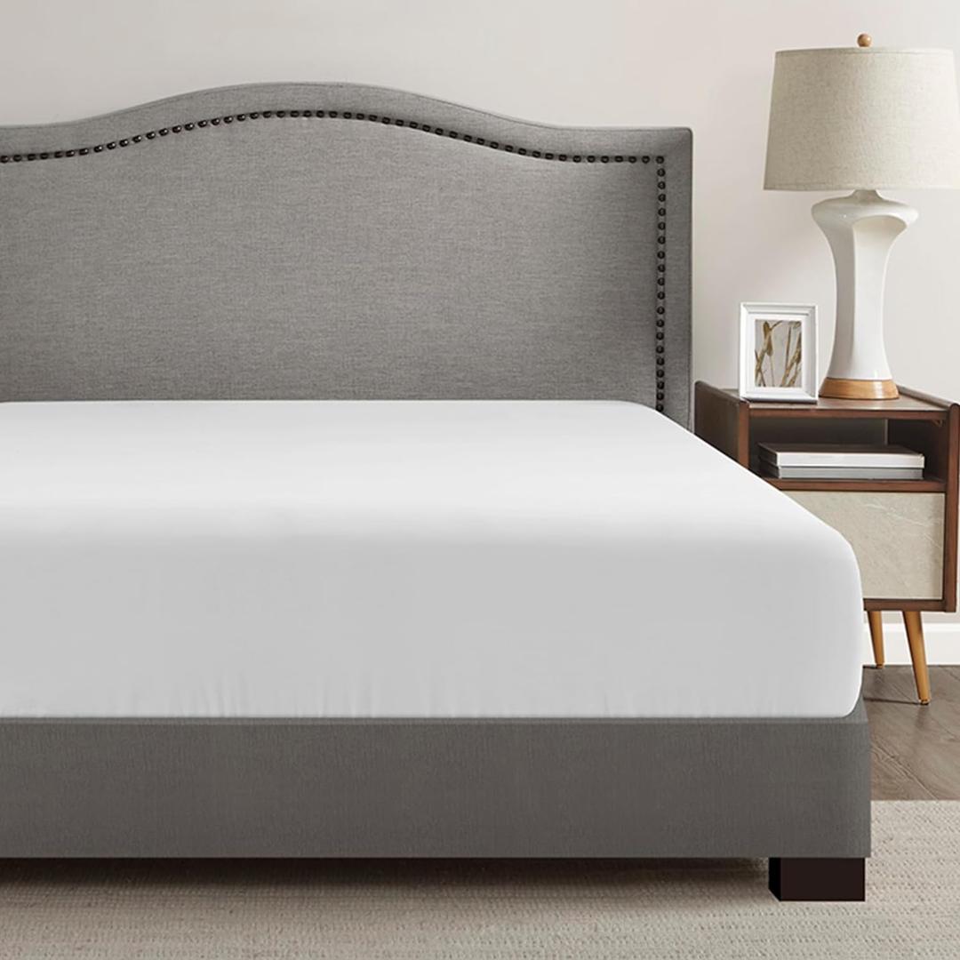 Comfort Spaces Coolmax Moisture Wicking Fitted Sheet ONLY Super Soft, Fade Resistant, All Elastic Deep Pocket Fits Up to 16" Mattress - Warm Weather Cooling Sheets for Night Sweats, Queen, White
