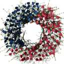 Patriotic Wreath 22 Inch, 4th of July Wreath Red White and Blue Flowers, Memorial Day Wreath for Home Wall Window American Independence Day Decor