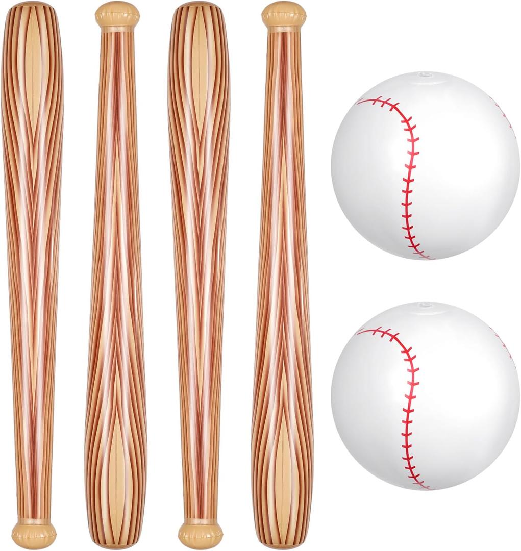 Lewtemi Set of 6 Beach Baseball Ball Inflatable Bat Include 2 Pcs 11 Inch Beach Baseball and 4 Pcs Inflates Bat Pool Toys for Fun Birthday Party(Brown,11.02inch)
