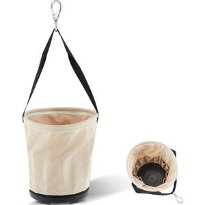 Heavy Duty Tool Canvas Bucket 12 x 12 x 9'' Tapered Wall Bucket Bag with 14 Inner Pockets, Thickened 14 Ounce Canvas, Plastic Bottom High Weight Load Capacity up to 100 Lbs(Unprinted)