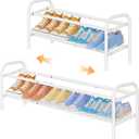 Shoe Rack 2 Tier,41.53'' Adjustable Metal Shoe Organizer for Closet, Bedroom, Entryway,Holds Up to 12 Pairs Shoes,Expandable,White
