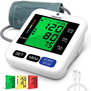 Blood Pressure Monitor Upper Arm Blood Pressure Machine for Home Use BP Cuff Kit, Large 3-Color 3.4'' Display with Backlight, Pulse Rate Detection Meter with Cuff 22-42cm/ 2×99 Sets Memory (Black)