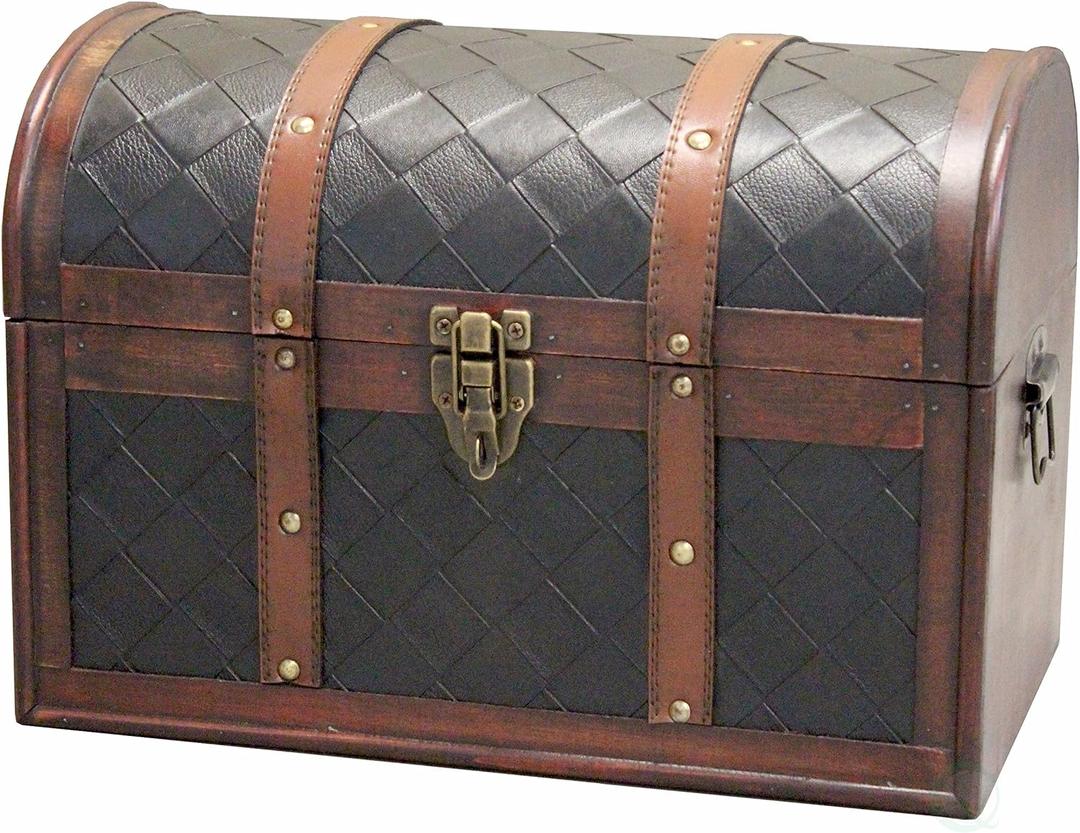 Vintiquewise(TM) Wooden Leather Treasure Chest