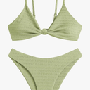 ZAFUL Women's Tie Knot Front Spaghetti Strap High Cut Bikini Set Swimsuit M