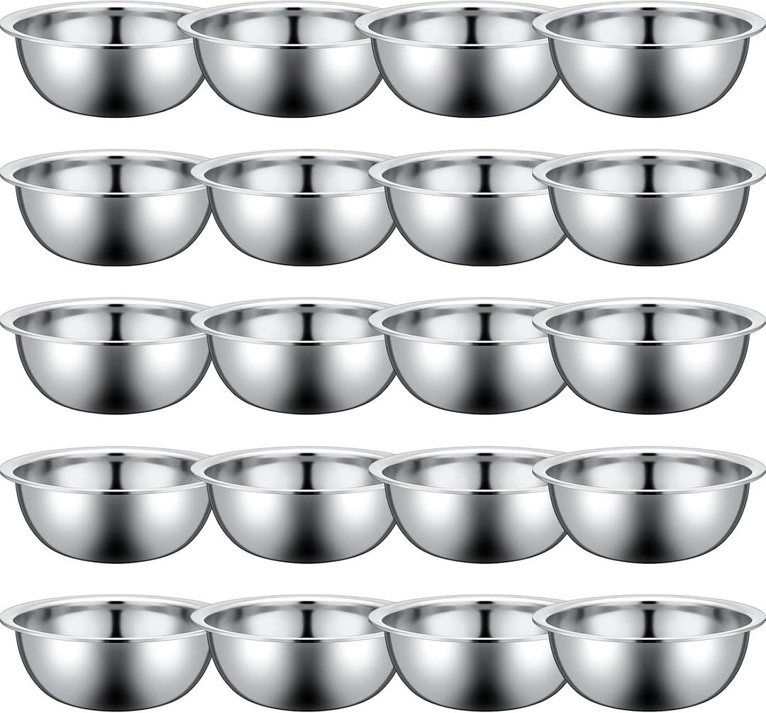 Pinkunn 20 Pcs Stainless Steel Mixing Bowls, Nesting Metal Salad Prep Bowls Bulk Reusable Baking Food Container Large Medium Small for Kitchen Hotel Restaurant Cooking, Silver (8.66 x 3 Inch)