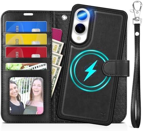 TUCCH Wallet Case for Galaxy S25 Edge, Removable 2 in 1 RFID Blocking [4 Card Slot] Wrist Strap [Wireless Charging] Kickstand PU Leather Magnetic Detachable Protective Cover for Galaxy S25 Edge, Black