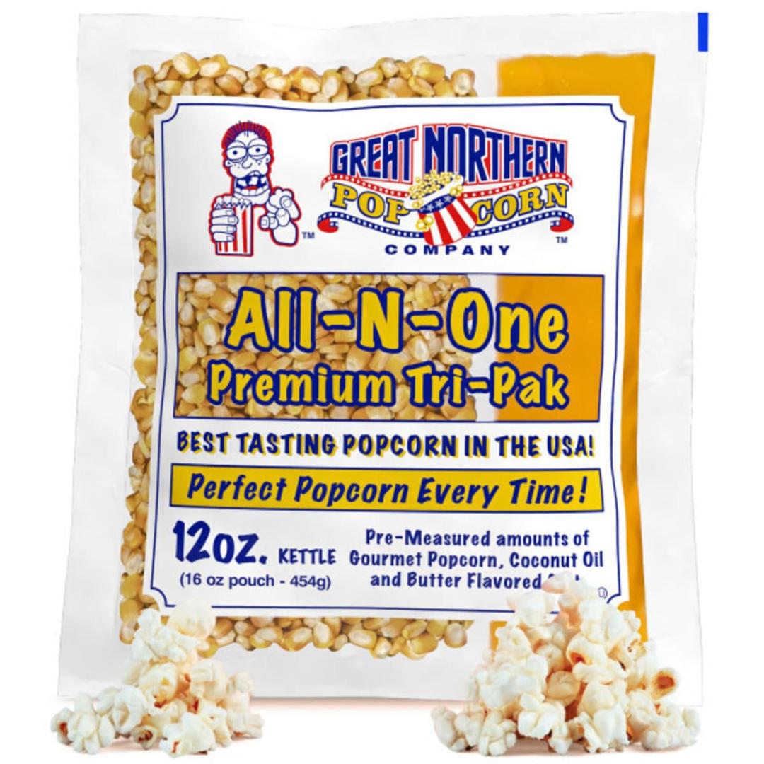 12oz Popcorn Machine Popcorn Packets - All-in-One Movie Theater Style Popcorn Kernels, Salt, and Oil Packs by Great Northern Popcorn (24 Case) Best By 06/29/28
